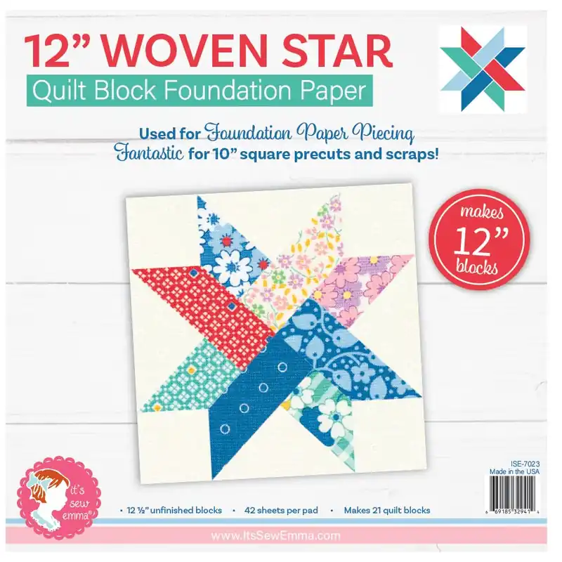 12" Woven Star Quilt Block Foundation Paper | It's Sew Emma #ISE-7023 Order Now
