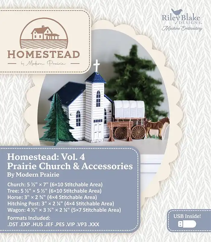 Buy Direct Homestead: Vol. 4 Prairie Church & Accessories Machine Embroidery USB | Modern Prairie #ME207PH0425