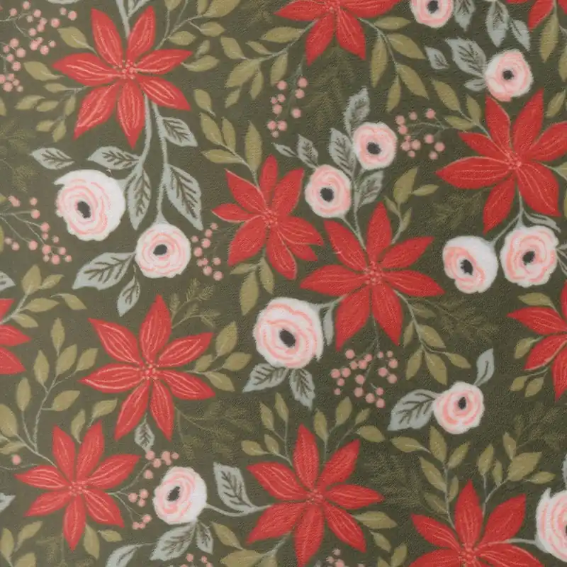 Fan Favorite Christmas Eve Wintergreen Poinsettia Party Quilting Cuddle Low-Pile Polyester Yardage | SKU# 5240-13QC