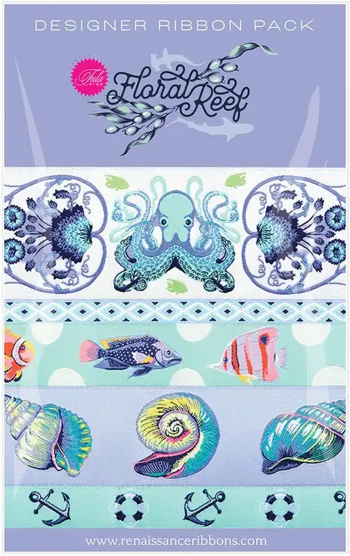 Tula Pink Floral Reef Marine Designer Ribbon Pack | Renaissance Ribbons #DP-186 Last Chance
