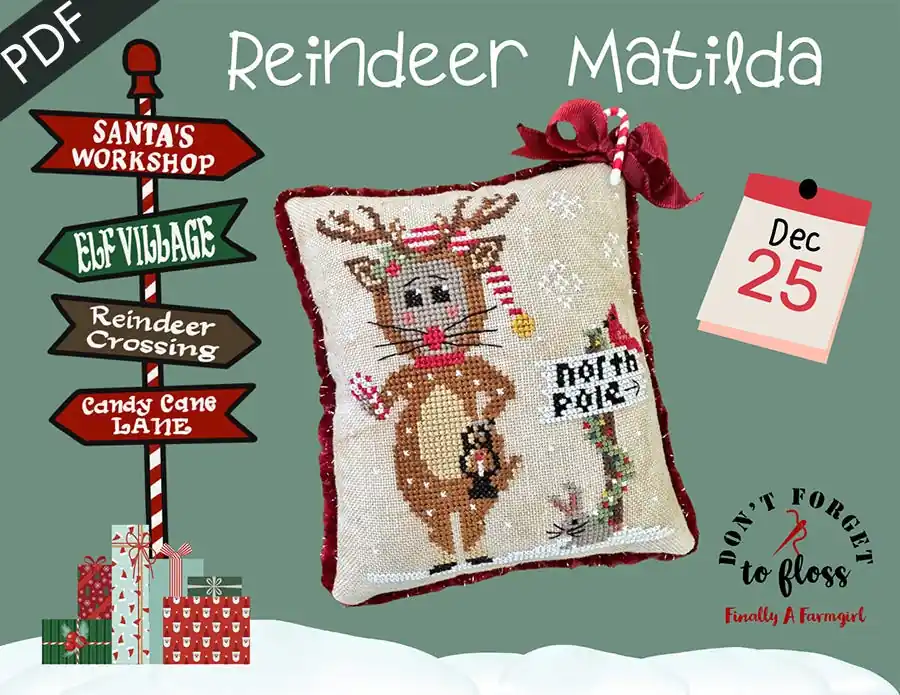 Reindeer Matilda Downloadable PDF Cross Stitch Pattern | Finally A Farmgirl Free Shipping