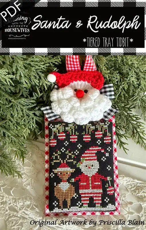 Santa & Rudolph Downloadable PDF Cross Stitch Pattern | Stitching with the Housewives Tiered Tray Tidbits Deal