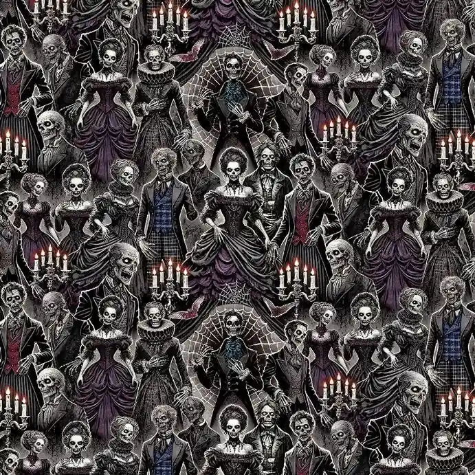 Wicked Willow Grey Day of Dead Gala Yardage | SKU# CD4139-GREY Top Pick