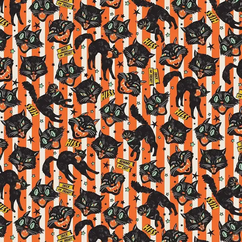 Wicked Willow Orange Trick or Treat Cats Yardage | SKU# CD4159-ORANGE Money Back Guarantee