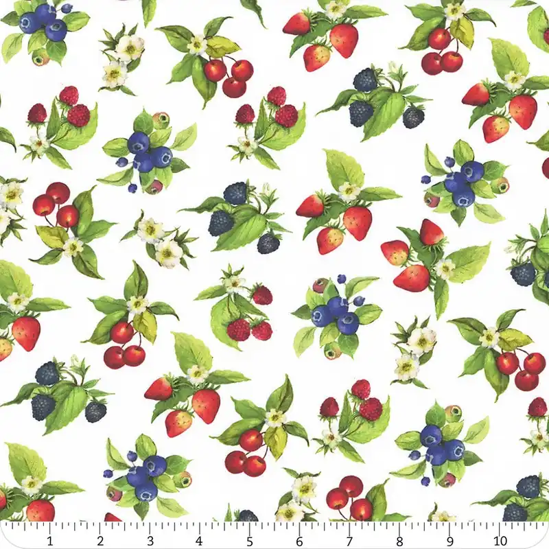 Worldwide Shipping Patchwork Picnic White Fruit Toss Yardage | SKU# W105-012-003