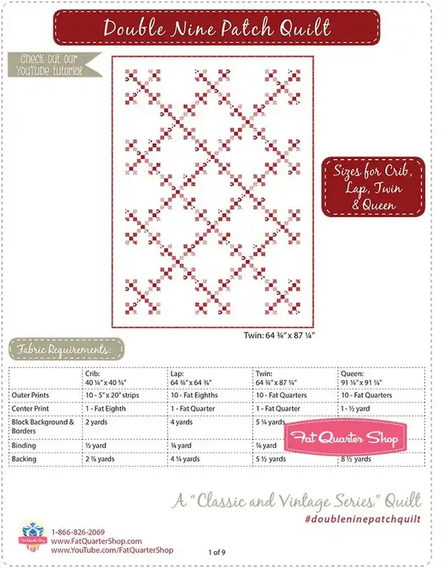 Buy Today Double Nine Patch Classic & Vintage Downloadable PDF Quilt Pattern | Fat Quarter Shop