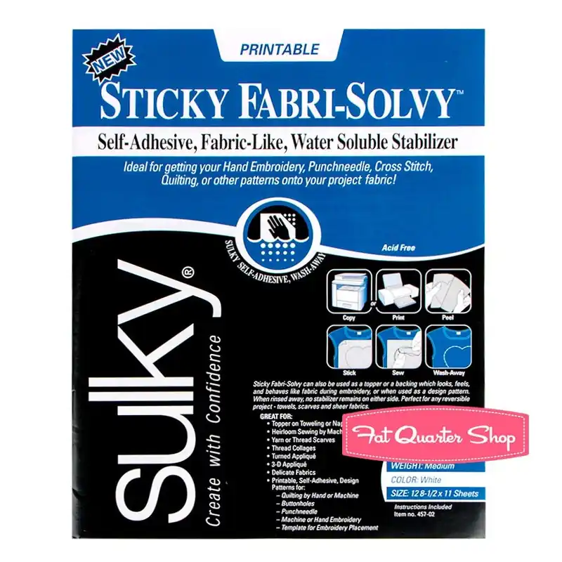 Sticky Fabri-Solvy Water Soluble Twelve Printable Sheets 8.5" x 11" | Sulky #457-02 Warranty Included