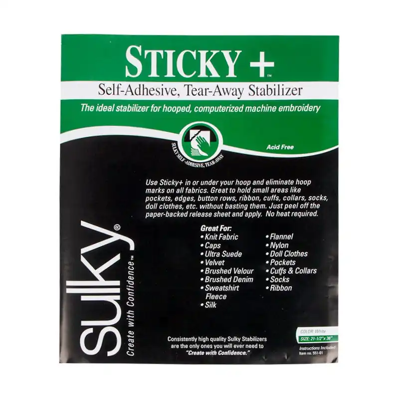 Sticky Plus Self-Adhesive Tear-Away Stabilizer 21.5" x 36" | Sulky #551-01 Modern