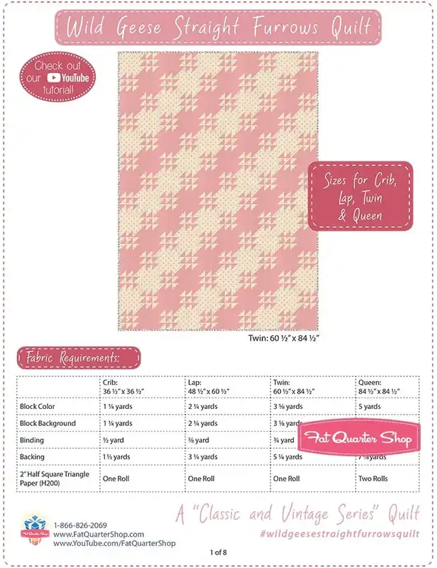 Wild Geese Straight Furrows Classic & Vintage Downloadable PDF Quilt Pattern | Fat Quarter Shop Buy Direct