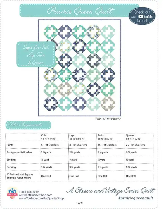 Prairie Queen Classic & Vintage Downloadable PDF Quilt Pattern | Fat Quarter Shop Flash Sale