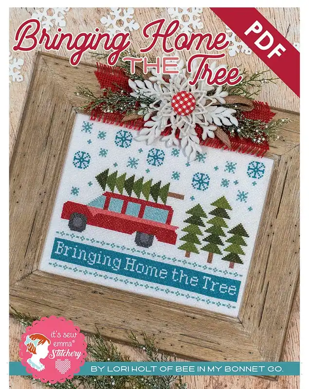 Bringing Home the Tree Downloadable PDF Cross Stitch Pattern | Lori Holt of Bee in my Bonnet Holiday Sale