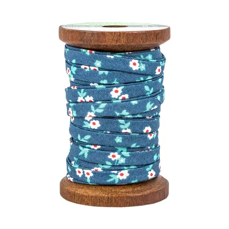 Genuine Cook Book 0.25" Double Fold Bias Tape Denim Blossom | Lori Holt of Bee in my Bonnet #ST-24567