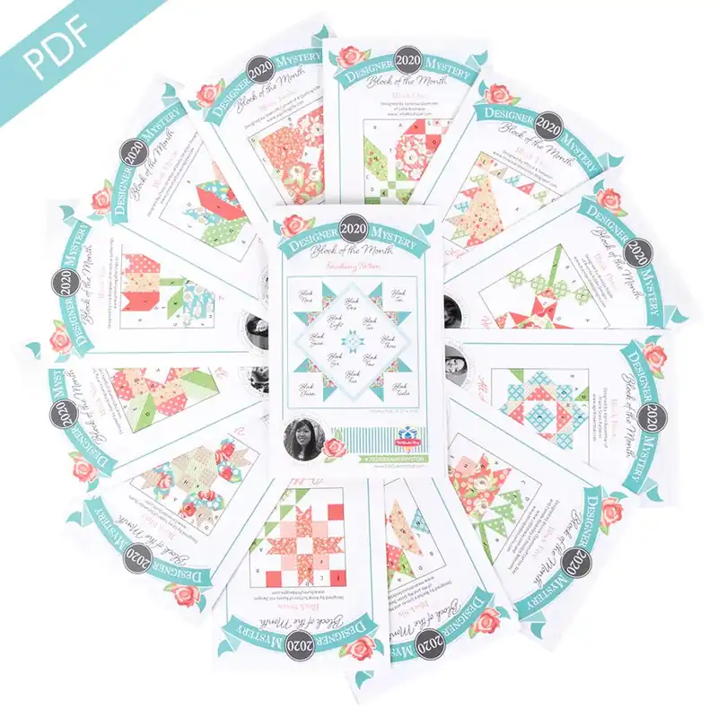 Get Yours 2020 Designer Mystery Twelve Blocks and Finishing Pattern Set Downloadable PDF Quilt Pattern | Fat Quarter Shop Block of the Month Program