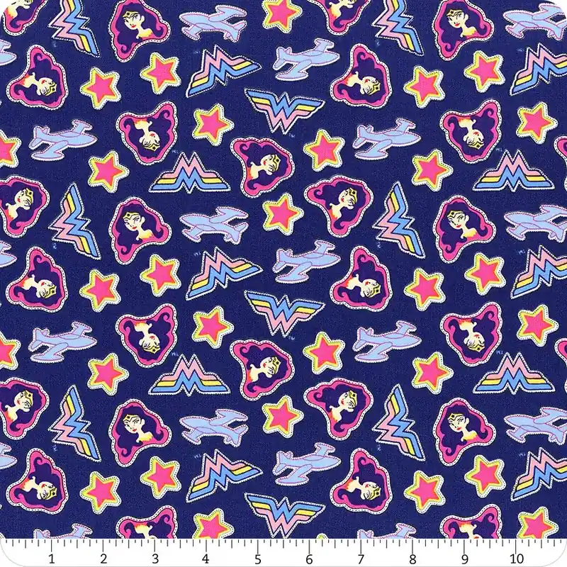 Top Rated Young DC Navy Wonder Woman Tossed Stickers Yardage | SKU# 23421457-2