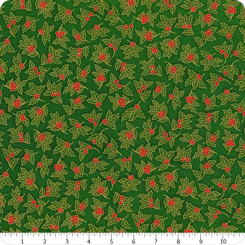 Worldwide Shipping Holiday Charms Metallic Green Holly Yardage | SKU# 19950-7