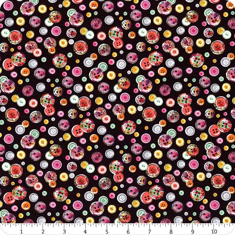 Don’t Miss Out Sew Floral Black Buttons Yardage | SKU# C8936-BLACK