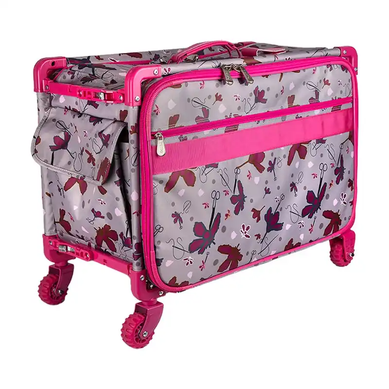 Hassle-Free Returns Extra Large Rose Gray with Pink Daisies and Frame Tutto Trolley | Tutto #9224KRGMA-DS