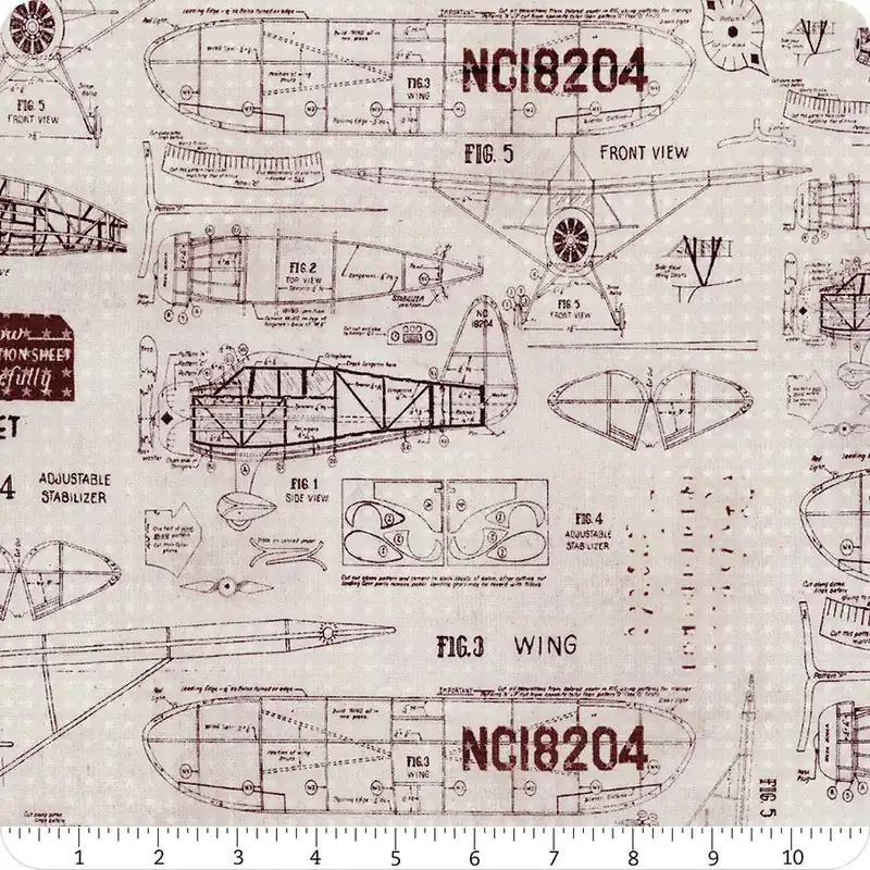 Eclectic Elements Monochrome Parchment Model Airplanes Yardage | SKU# PWTH174-PARCHMENT No Minimum Order