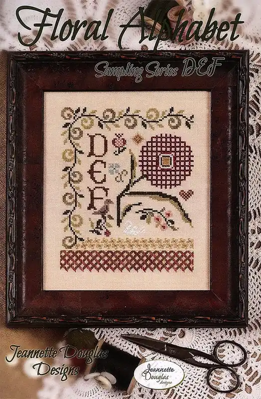 Deal DEF Floral Alphabet Sampling Series Cross Stitch Pattern | Jeannette Douglas Designs