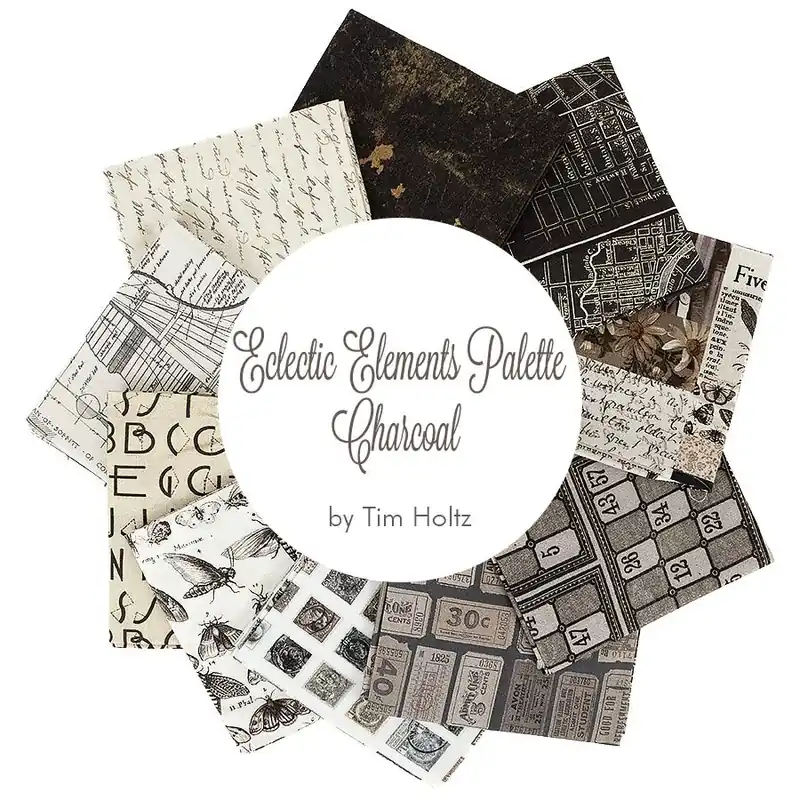 Trusted Brand Charcoal Eclectic Elements Palettes Fat Quarter Bundle | Tim Holtz for FreeSpirit Fabrics