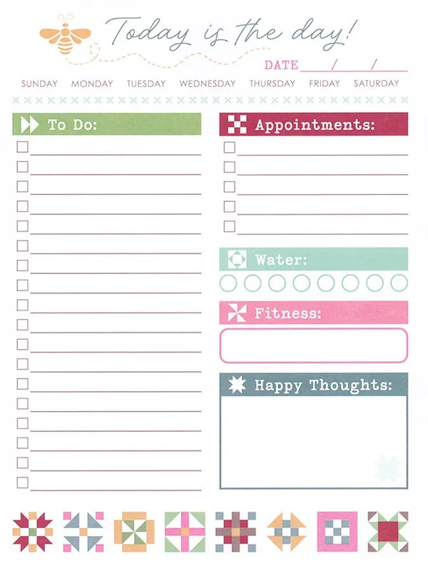 Today is the Day! Notepad | Lori Holt of Bee in my Bonnet Co. for It's Sew Emma #ISE-7016 Hassle-Free Returns
