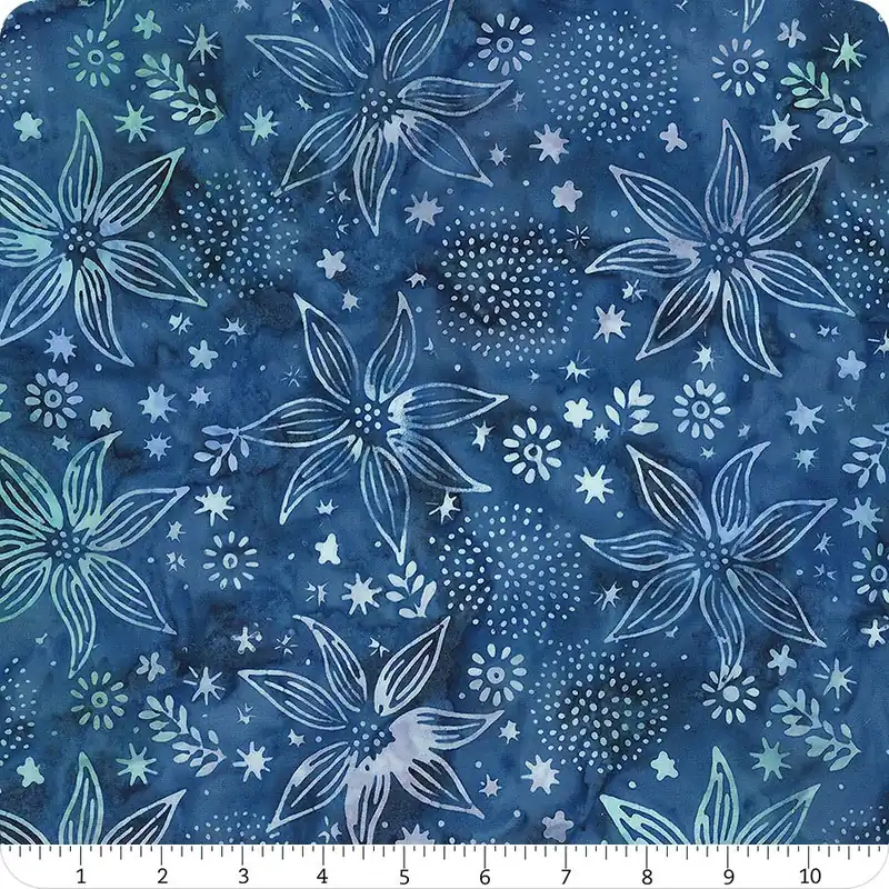 Brand New Shadow Blooms Batiks Azure Large Floral Mix Yardage | SKU# 712408540