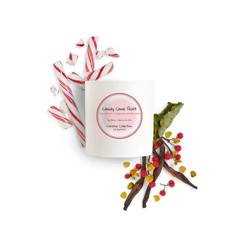 No Minimum Order 7.5oz Candy Cane Quilt Candle | Creator Collection by Cue