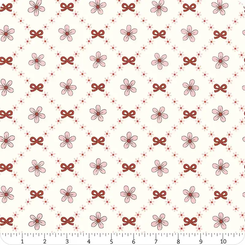 Top Pick Pocketful of Posies Cream Red Trellis Bows Yardage | SKU# 3393-48
