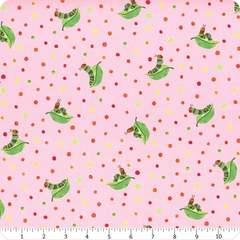 Modern Very Hungry Caterpillar Snack Time Pink Cherry Leafing Around Yardage | SKU# 1438-E