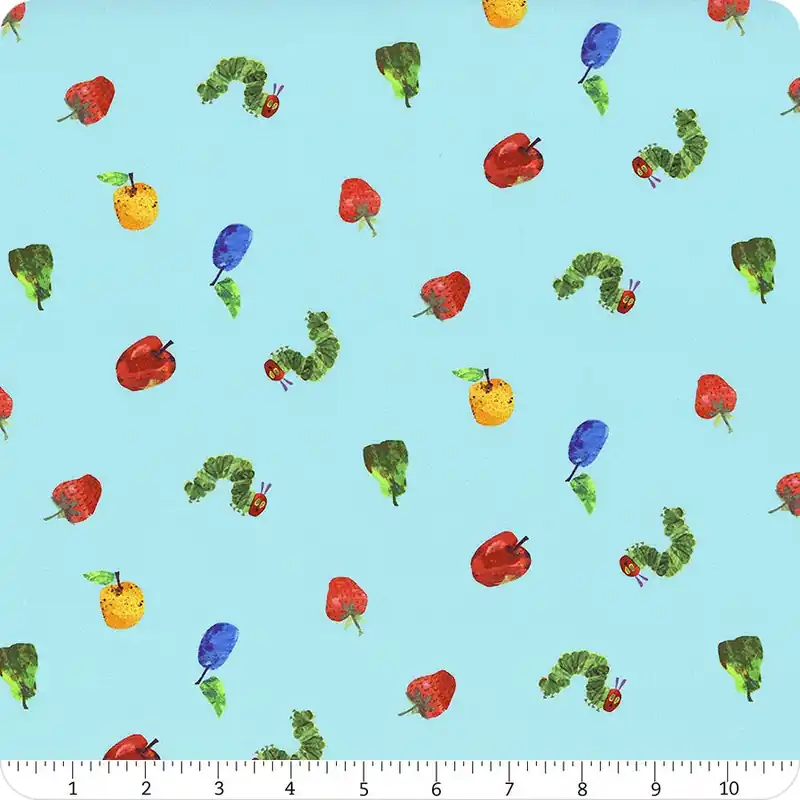 Final Sale Very Hungry Caterpillar Snack Time Bright Blue Snack Time Yardage | SKU# 1440-LB