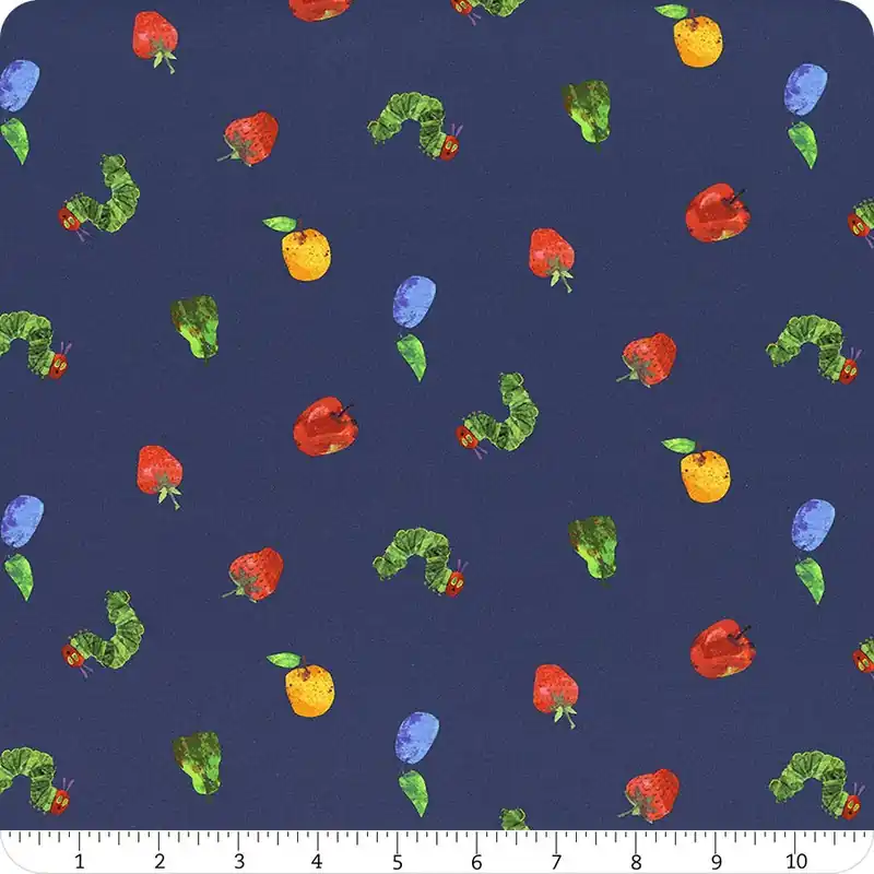 Fresh Stock Very Hungry Caterpillar Snack Time Navy Snack Time Yardage | SKU# 1440-B