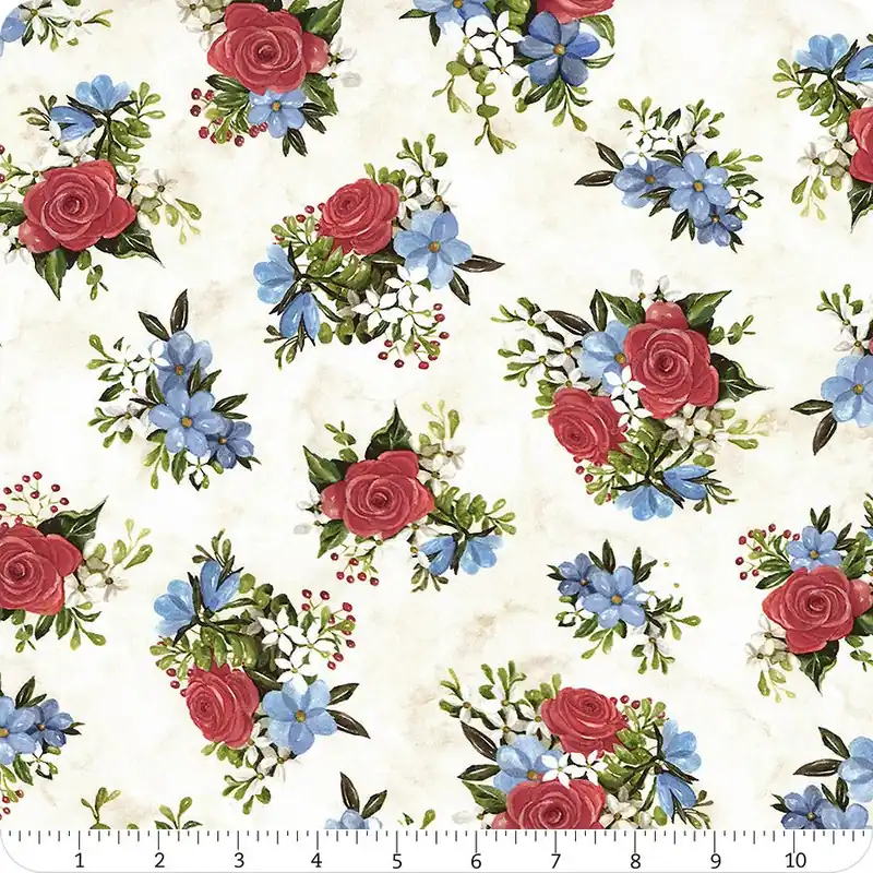 Farmhouse Americana Ecru Tossed Flower Bunches Yardage | SKU# FAME5759-E Shop Now