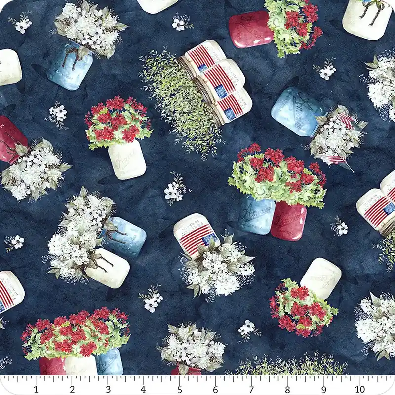 Farmhouse Americana Navy Bouquet Jar Toss Yardage | SKU# FAME5758-N Factory Price