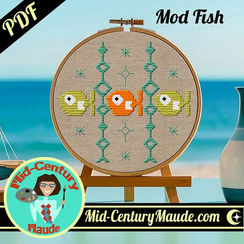 Mod Fish Downloadable PDF Cross Stitch Pattern | Mid-Century Maude Fresh Stock