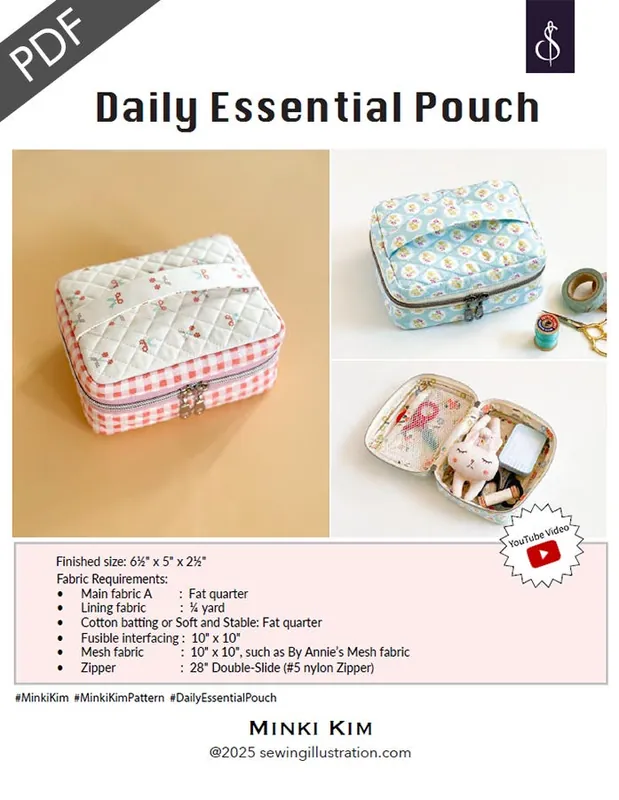 Limited Time Daily Essential Pouch Downloadable PDF Sewing Pattern | Minki Kim