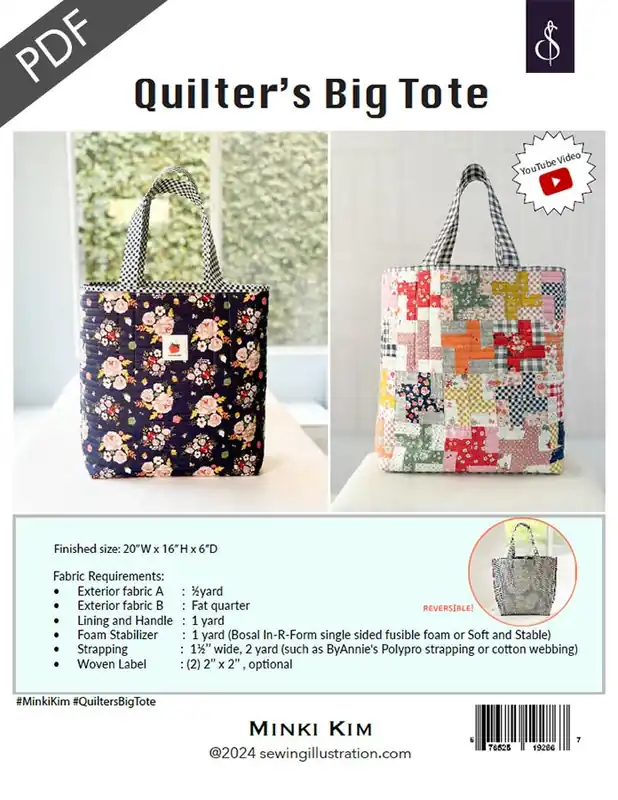 Quilter's Big Tote Downloadable PDF Sewing Pattern | Minki Kim Weekend Sale
