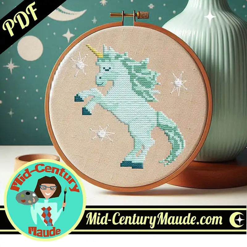 Magic Unicorn Downloadable PDF Cross Stitch Pattern | Mid-Century Maude Express Delivery