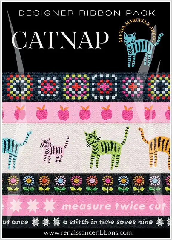 Clearance Alexia Abegg Catnap Designer Ribbon Pack | Renaissance Ribbons #DP-148CATNAP