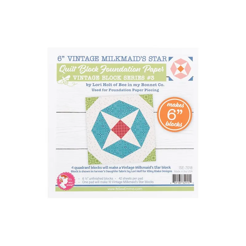 Time-Limited 6" Vintage Milkmaid's Star Quilt Block Foundation Paper | Lori Holt of Bee in my Bonnet Co. for It's Sew Emma #ISE-7018