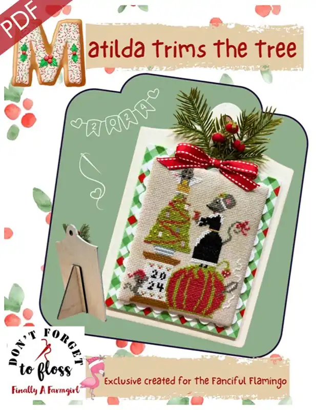 Markdown Matilda Trims The Tree Downloadable PDF Cross Stitch Pattern | Finally A Farmgirl