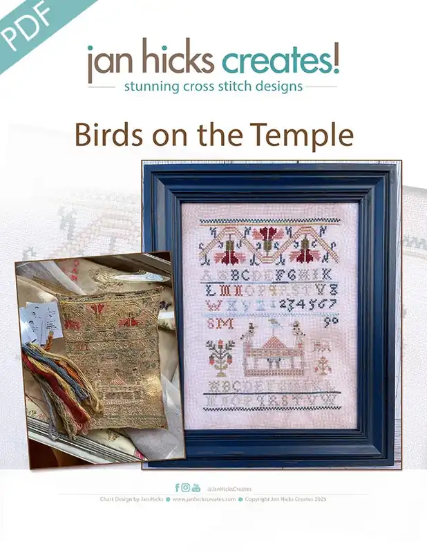Bargain Birds on the Temple Downloadable PDF Cross Stitch Pattern | Jan Hicks Creates!