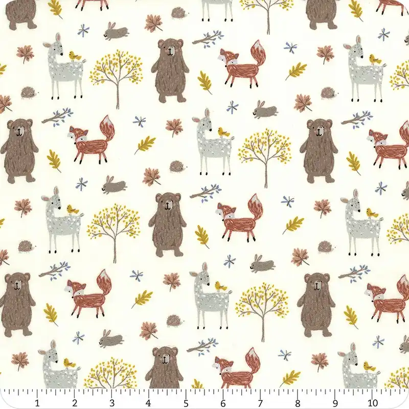 Woodland Creatures Cream Main Flannel Yardage | SKU# F16023-CREAM Genuine
