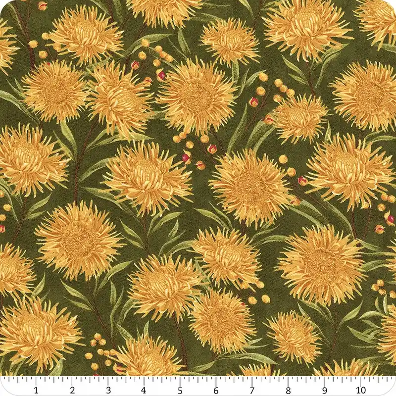 Chickadee Charm Green Chrysanthemums Yardage | SKU# 27728-757 Genuine