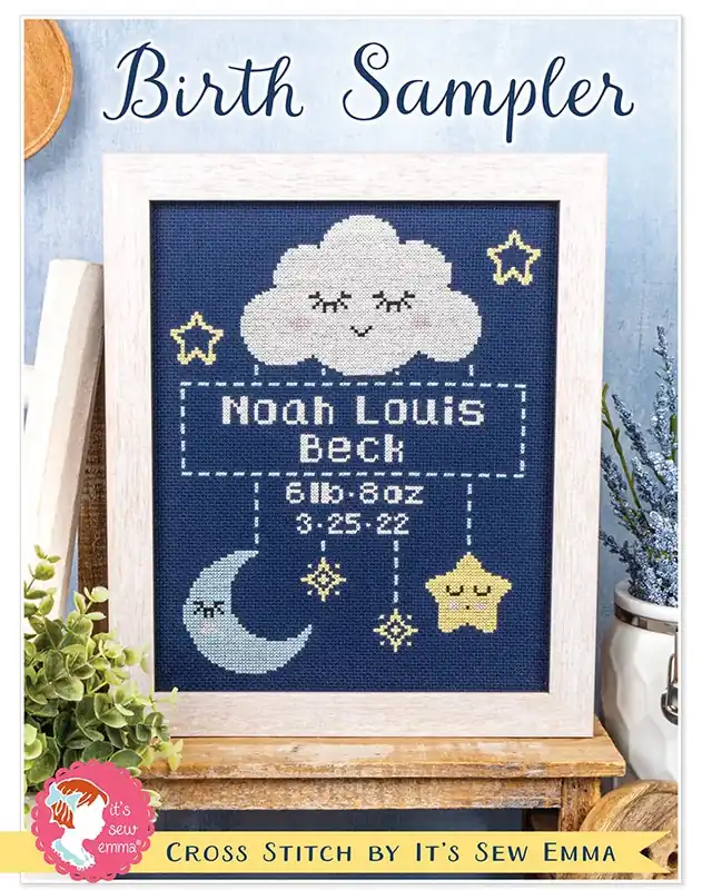 Price Drop Birth Sampler Cross Stitch Pattern | It's Sew Emma #ISE-4065
