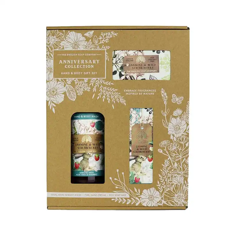 Same Day Shipping Anniversary Jasmine & Wild Strawberry Hand & Body Gift Box | The English Soap Company