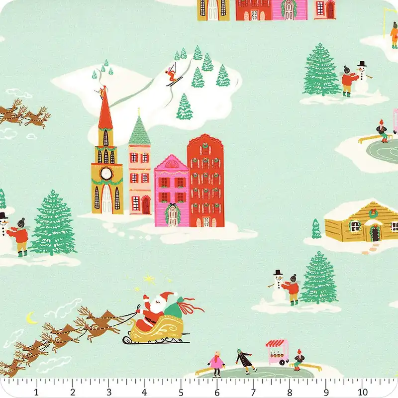 Free Delivery Holly Jolly Glacier Holiday Toile Yardage | SKU# DFG3188-GLACIER