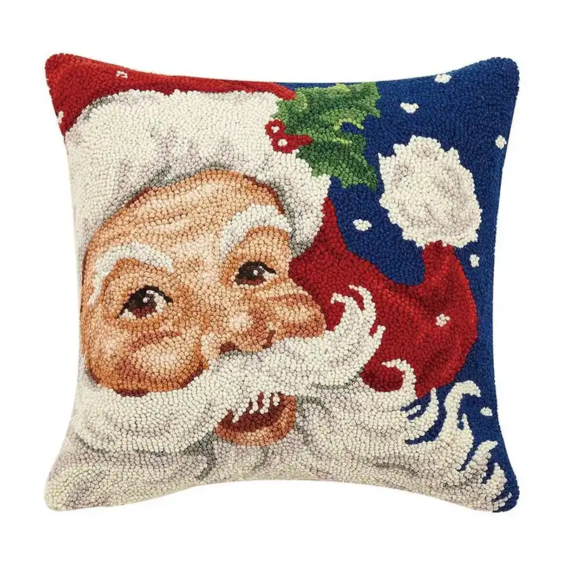 Hand Hooked Wool Santa Pillow | Peking Handicraft Inc. #31SJM9796C18SQ Seasonal Sale
