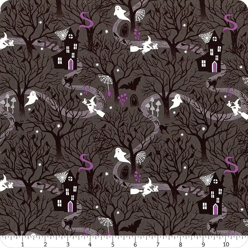 Witchy Woods Dark Gray Witchy Woods Glow in the Dark Yardage | SKU# A-882C Special Offer