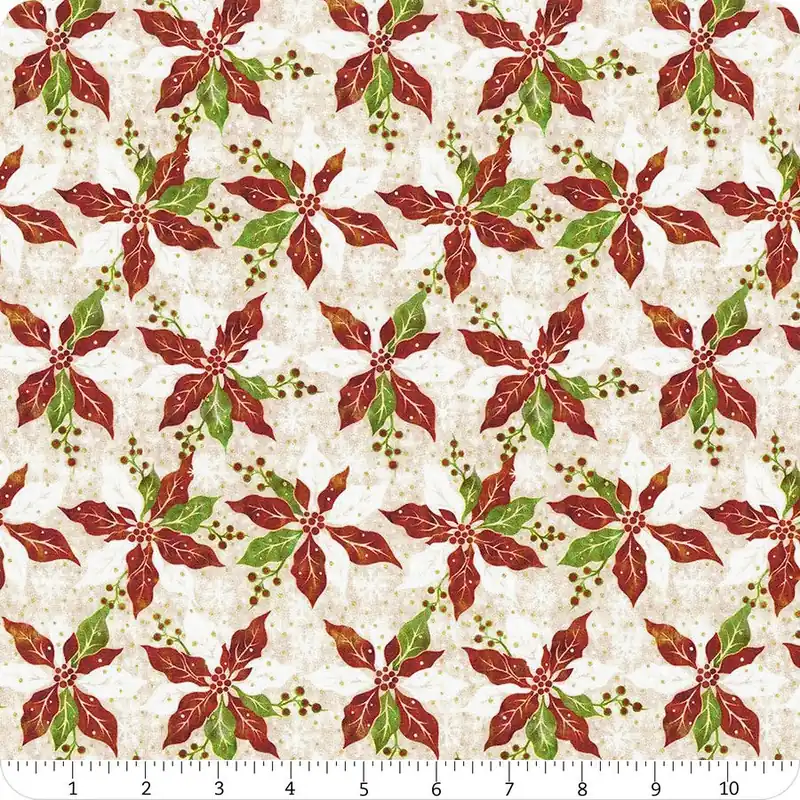 Winter Solstice II Cream Poinsettia Metallic Yardage | SKU# 7WS-1M Wholesale