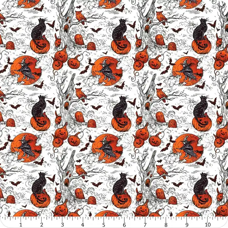 Final Sale Costumes & Cobwebs White Small Haunted Toile Yardage | SKU# PWRH126-WHITE